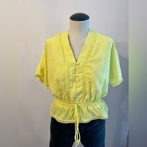 Francesca’s Bright Yellow Peplum Tie Blouse